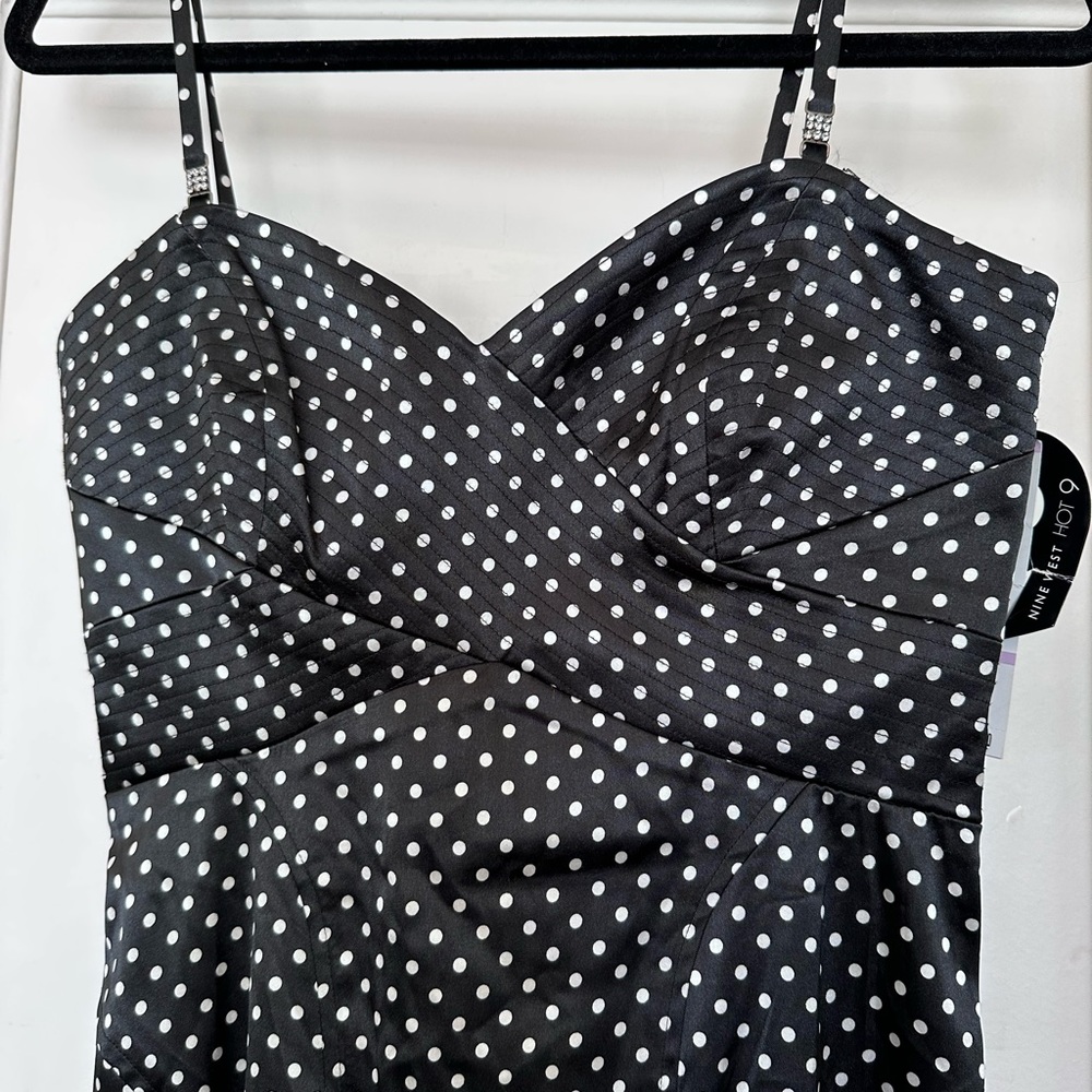NWT Nine west tailored strapless/spaghetti straps polka dit dress sill - Picture 2 of 4